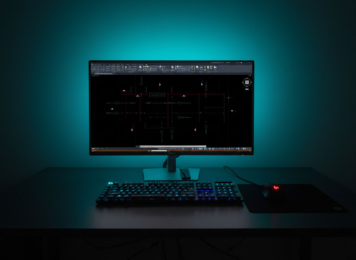 Radna stanica s monitorom koji prikazuje CAD nacrt